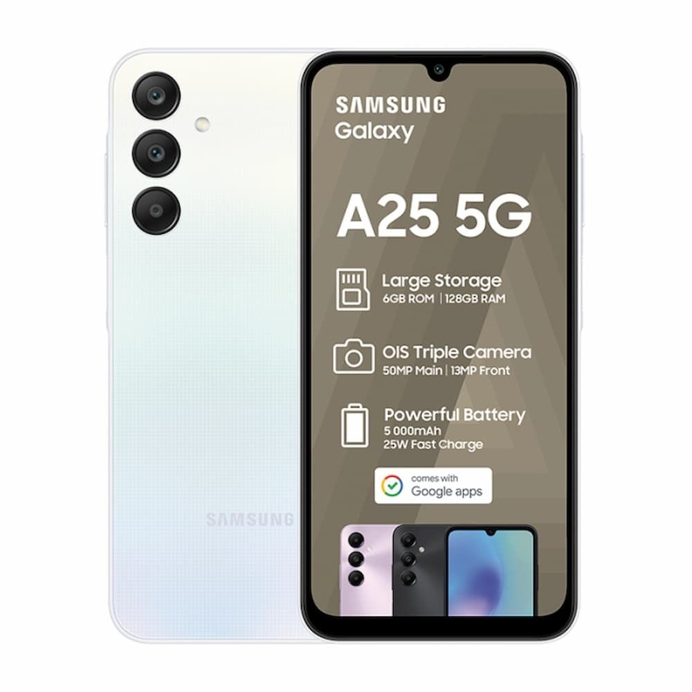 REFURBISHED SAMSUNG A25 5G 128GB ROM 6GB RAM DISPLAY 6.5 INCHES REAR CAMERA  50MP + 8MP + 2MP FRONT CAMERA 13MP BATTERY CAPACITY 5000Mah ANDROID 15