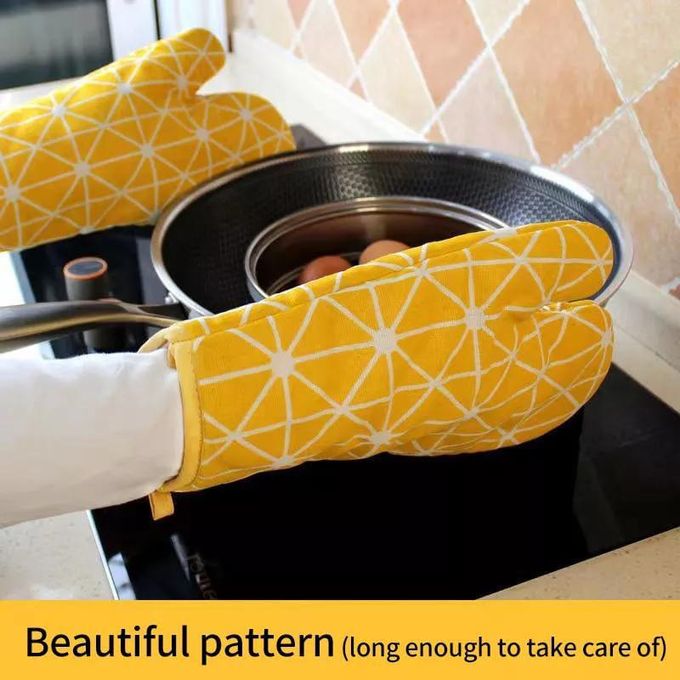 Heat Resistant Kitchen Cotton Thickened Oven Gloves-
