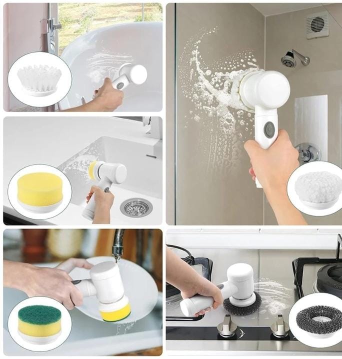 Multifunctional 5 In 1 Electric Household Magic Brush, ABS Nylon Kitchen Bathtub For Cleaning Tub, Tile, Floor, Sink, Window, Kitchen Window Brush Cleaner (white)