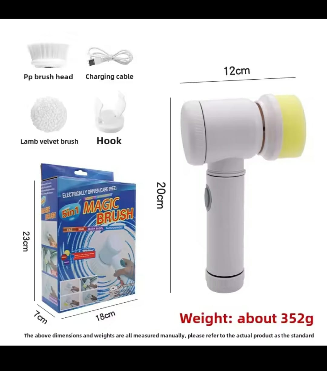 Multifunctional 5 In 1 Electric Household Magic Brush, ABS Nylon Kitchen Bathtub For Cleaning Tub, Tile, Floor, Sink, Window, Kitchen Window Brush Cleaner (white)