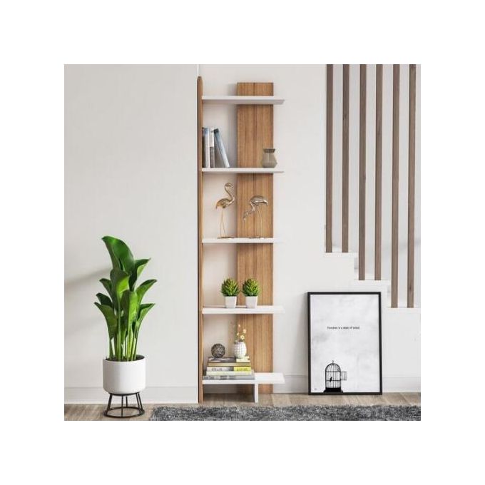 Sly Corner Bookshelf Décor Stand Teak and White