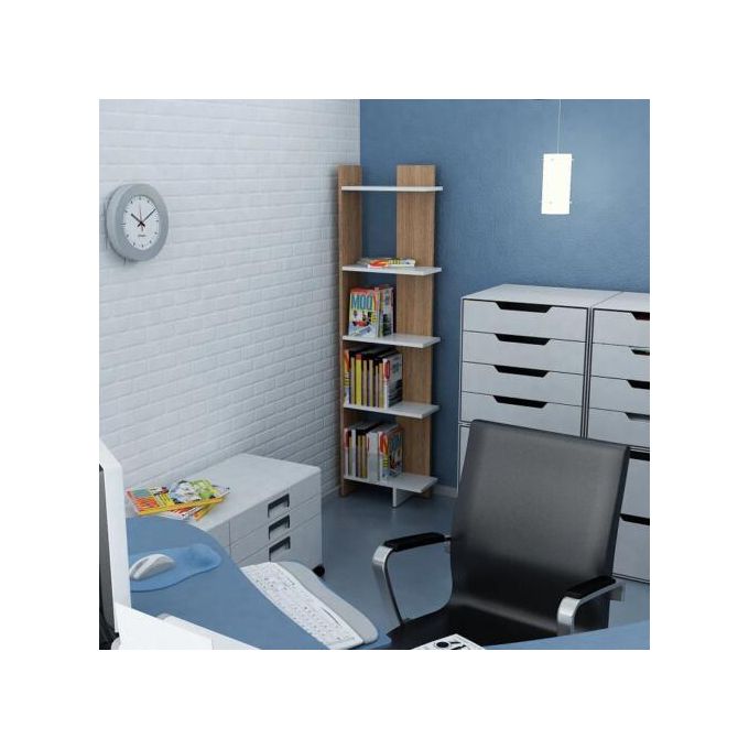 Sly Corner Bookshelf Décor Stand Teak and White