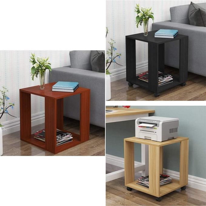 Wooden Side Table with Lower Shelf and Wheels - Versatile Home & Office Furniture, Natural Finish