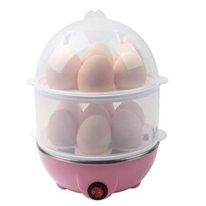 Double Layer Electric Egg Boiler Automatic Off 14 Egg Poacher - Pink