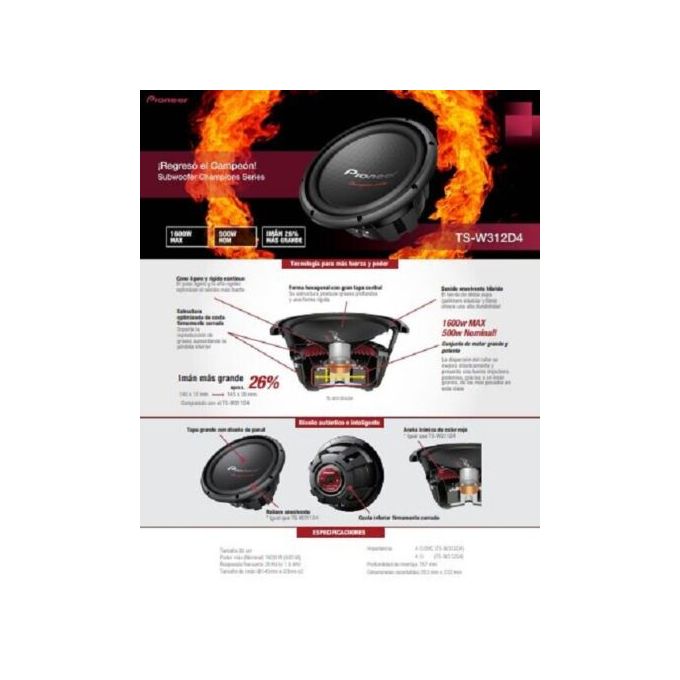 Pioneer 1600 WTT DUAL 4-OHM VOICE COIL 12-INCH SUBWOOFER + FREE CABINET