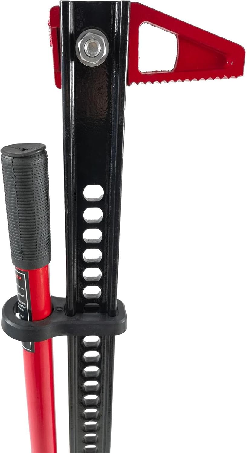 33 High Lift Ratcheting Off Road Utility Farm Jack, 6000lbs/3Ton Capacity Durable Steel Telescopic Quick Suppot Compatible with Car Lift, Red