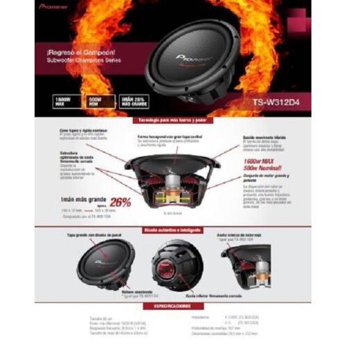 Pioneer 12-INCH 1600 WATTS MAX DUAL 4-OHM VOICE COIL CAR SUBWOOFER + FREE CABINET
