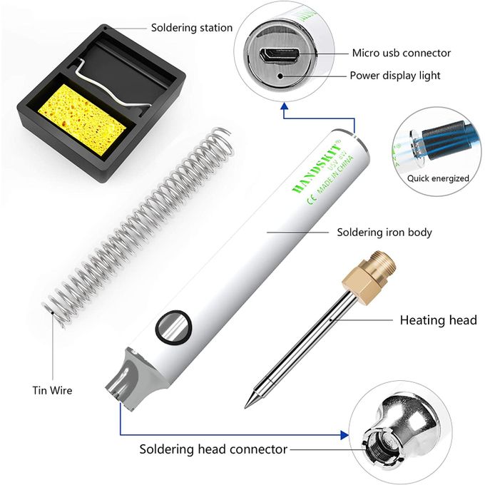 HANDSKIT Soldering Iron Kit,8W Adjustable Temperature With USB Cable