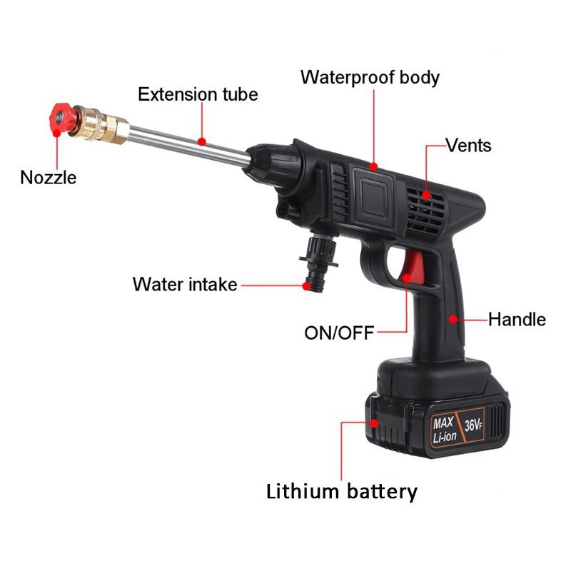 Rechargeable High Pressure Car Washing Gun With 2 Rechargeable Batteries
