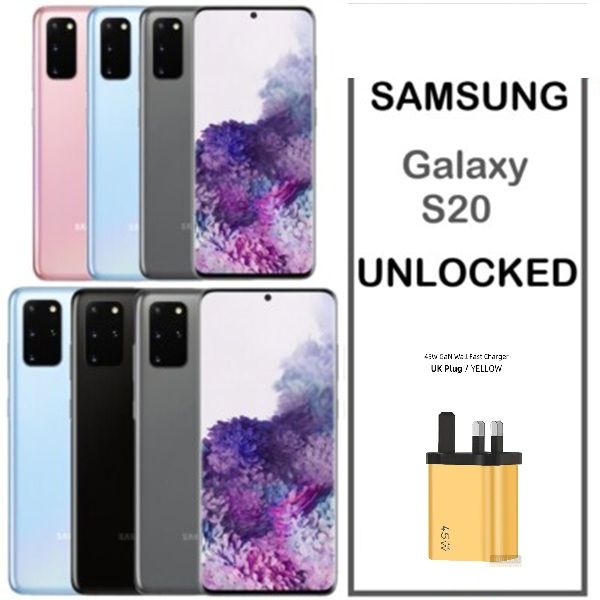 Samsung Galaxy S20, 6GB RAM 128GB ROM, 6.2'' AMOLED Display,4500mAh Battery ,64MP+10MP Camera ,(Dual SIM) ,Unlocked, ,GRADE (A) + FREE 45WTTS SUPER FAST CHARGER