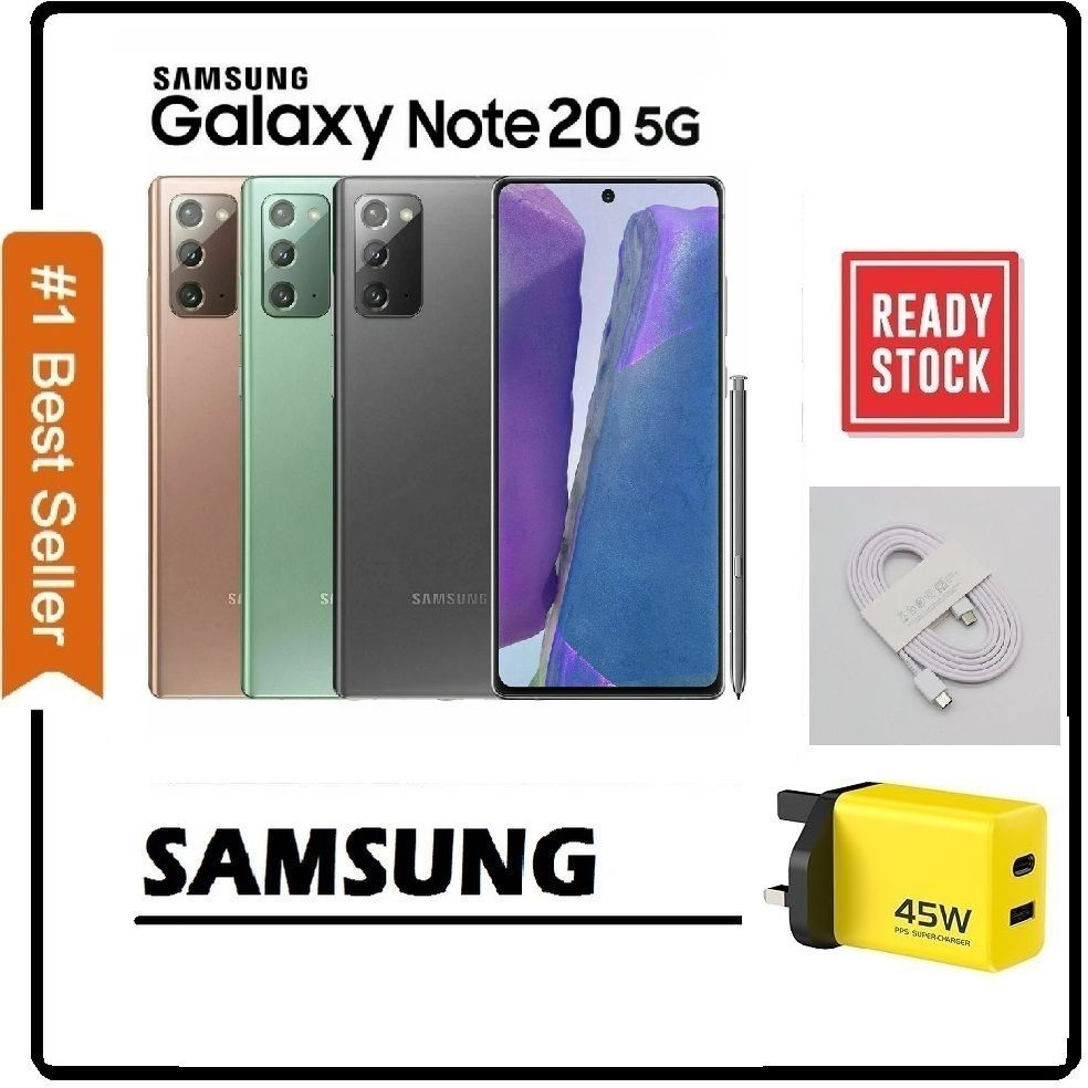 Samsung Galaxy Note 20 5G Smartphone, 256GB +8GB RAM ,6.7" Triple Camera 12 MP +64 MP + 12 MP , Excellent Condition (SPOTLESS),Sim Ejector Pin + FREE 45WTTS FAST CHARGER WITH QUALITY CABLE