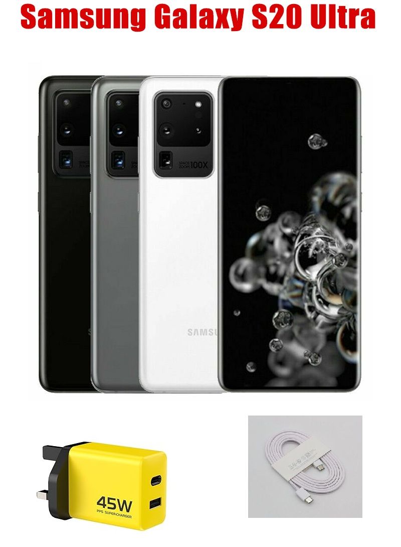SAMSUNG S20 Ultra 5G 12GB Ram 128GB ROM ,Battery 5000mAH, Excellent Condition  GRADE (A),Sim Ejector Pin + FREE 45WTTS FAST CHARGER WITH QUALITY CABLE, Unlocked