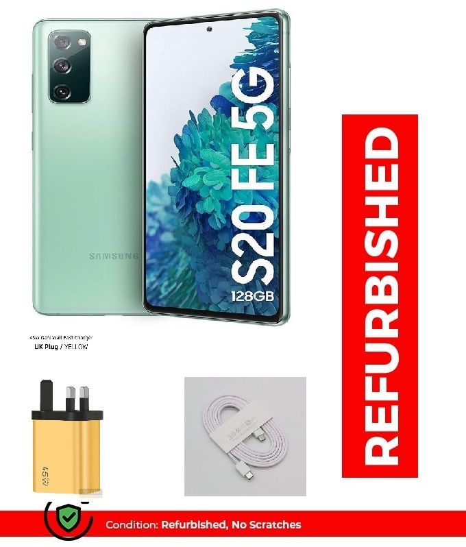 REFURBISHED Samsung Galaxy S20 FE 128GB +6GB, 6.5" AMOLED SCREEN ,DUAL SIM, UNLOCKED ,+ AFREE 45WTTS  FAST CHARGER ,SPOTLESS