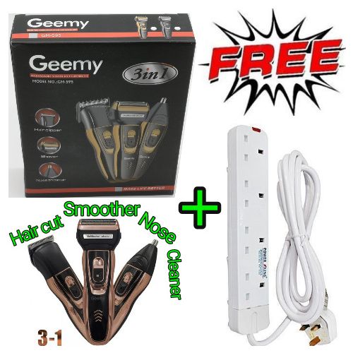 Geemy Professional Barbering Hair Shaving Machine-Kinyozi + Free 3 in 1 Electric Rechargeable Shaver Nose, Smoother & 4 Way power extension cable