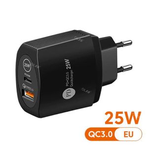 25W Fast Charge USB Type C (USB-C) Power Adapter With Cable - Black