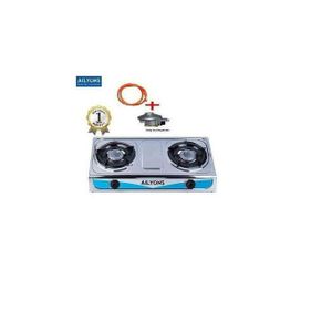 AILYONS LYNS Table Top Stainless Steel 2 Burner Gas Cooker Plus 6kg Regulator And Pipe