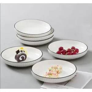 Set of 6 Ceramic Dinner Plates with Elegant Black Rim – 10.5" Modern White Porcelain Plates – Durable, Stylish & Microwave Safe for Home, Hotel & Restaurant Table Settings