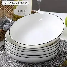 Set of 6 Ceramic Dinner Plates with Elegant Black Rim – 10.5" Modern White Porcelain Plates – Durable, Stylish & Microwave Safe for Home, Hotel & Restaurant Table Settings