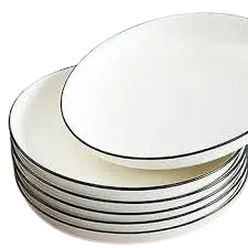 Set of 6 Ceramic Dinner Plates with Elegant Black Rim – 10.5" Modern White Porcelain Plates – Durable, Stylish & Microwave Safe for Home, Hotel & Restaurant Table Settings