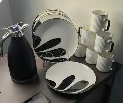 13 PCS Premium Ceramic Dinner Set with 2L Unbreakable Flask – Elegant 6 Mugs, 6 Plates & 1 Flask Combo – Perfect for Stylish Dining, Gifting & Everyday Use at Home or Restaurant