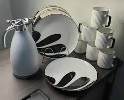 13 PCS Premium Ceramic Dinner Set with 2L Unbreakable Flask – Elegant 6 Mugs, 6 Plates & 1 Flask Combo – Perfect for Stylish Dining, Gifting & Everyday Use at Home or Restaurant
