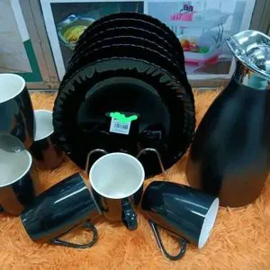 13 PCS Premium Ceramic Dinner Set with 2L Unbreakable Flask – Complete Dining Elegance with Plates, Mugs & Flask for Stylish Home, Restaurant & Gift Use