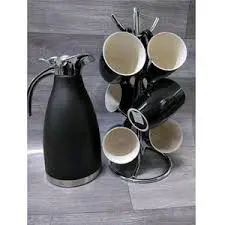 Classic 6PCS Mug/Cups Set + FREE Thermo Flask – Durable Ceramic Mugs with Comfortable Grip & Stylish Design for Tea, Coffee, Office, and Home Use