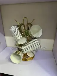 6 PCS Long Gold Tea Mugs – Elegant Tall Ceramic Tea Cups with Gold Trim, Durable Design for Daily Use & Perfect Gift Choice
