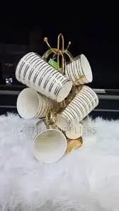 6 PCS Long Gold Tea Mugs – Elegant Tall Ceramic Tea Cups with Gold Trim, Durable Design for Daily Use & Perfect Gift Choice