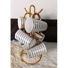 6 PCS Long Gold Tea Mugs – Elegant Tall Ceramic Tea Cups with Gold Trim, Durable Design for Daily Use & Perfect Gift Choice