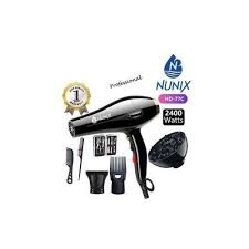 Nunix 2400W Blow Dry Hair Dryer with Styling Accessories – Fast-Drying, Heat-Control Hair Styling Tool for Salon & Home Use (Black)