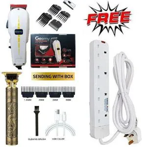Geemy Professional Hair Shaving Machine + T9 Dragon Gold Metal Hair Clipper – Ultimate Kinyozi Combo with FREE 4-Way Power Extension Cable for Barbers & Home Use