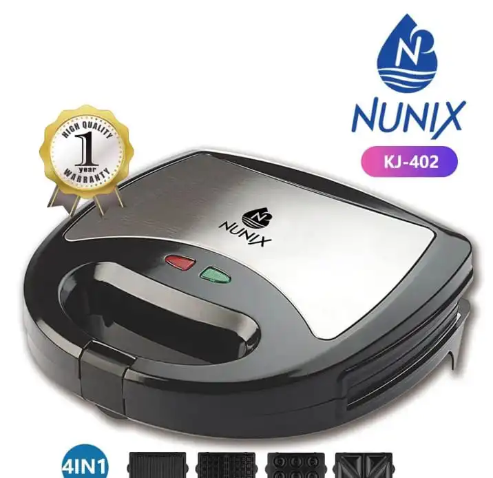 Nunix 4-in-1 Sandwich Maker – Multi-Functional Kitchen Appliance for Grilling, Toasting, Waffles & More, Easy to Use with Removable Plates for Quick Cleaning 🍔🧇🔥