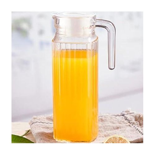 Premium Water and Juice Glasses and Jug, (1 Water Juice Jug 1.1 Liter and 6 Pieces Glasses 3Transparent, Highball Water Glass and Jug Set for Dining Table (Jug A +6 Glass)