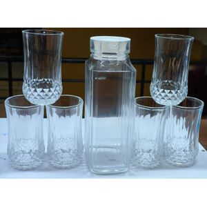 Premium 7Pcs Glass Jug and Tumbler Set – 1.5L Pitcher + 6 Glasses for Juice, Water, and Daily Use
