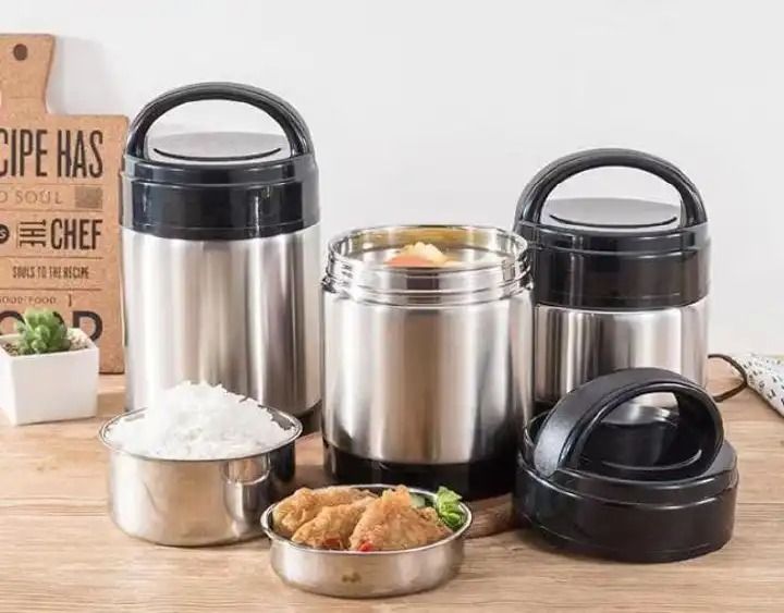 HOT POT Food Flask Hand Pan Hotpot – Durable Stainless Steel, Non-Slip Base, Scratch Resistant, Portable Handle Lid, Heat Retention & Leakproof Design for Food Storage and Travel