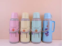 Plastic Body Glass Refill Thermos Flask for Hot/Cold Drinks, Durable Double Wall Vacuum Insulated Beverage Container with Secure Lid, Portable for Office, School, Travel, and Home Use