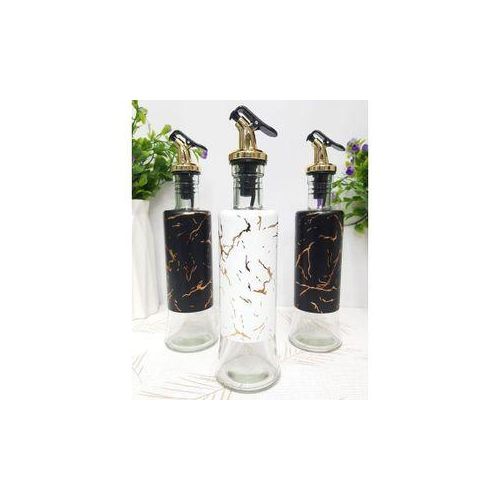 Glass Marble Oil/Vinegar Dispenser Bottle – Premium Glass & Stainless Steel, Drip-Free Spout, Easy Pour, Classic Design for Kitchen, Olive Oil, Cooking, Salad, and Vinegar Use