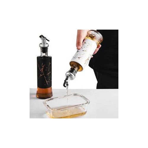 Glass Marble Oil/Vinegar Dispenser Bottle – Premium Glass & Stainless Steel, Drip-Free Spout, Easy Pour, Classic Design for Kitchen, Olive Oil, Cooking, Salad, and Vinegar Use