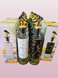 Glass Marble Oil/Vinegar Dispenser Bottle – Premium Glass & Stainless Steel, Drip-Free Spout, Easy Pour, Classic Design for Kitchen, Olive Oil, Cooking, Salad, and Vinegar Use