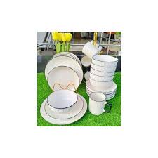 24pcs White Ceramic Dinner Set with Black Rim – 24-Piece Elegant Kitchen Dinnerware Set, Premium Porcelain Plates & Bowls, Modern Minimalist Design for Home Dining