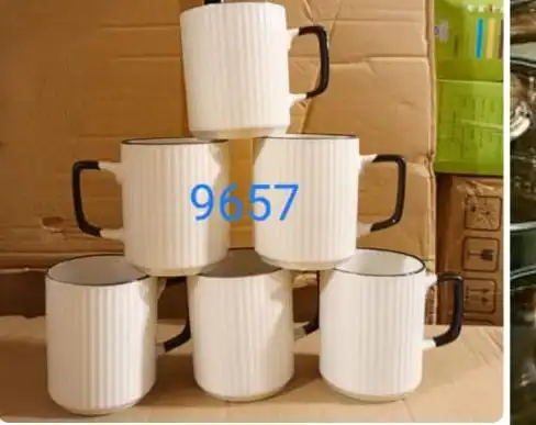 Ceramic Mug Set of 6 Coffee Tea Milk Cups Elegant Heat Resistant Drinkware for Home Office Cafe Daily Use with Smooth Finish Comfortable Handle and Classic Design for Hot Beverages