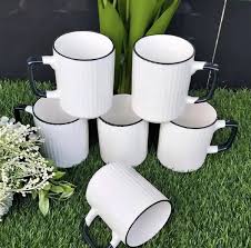 Ceramic Mug Set of 6 Coffee Tea Milk Cups Elegant Heat Resistant Drinkware for Home Office Cafe Daily Use with Smooth Finish Comfortable Handle and Classic Design for Hot Beverages