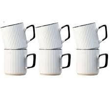 Ceramic Mug Set of 6 Coffee Tea Milk Cups Elegant Heat Resistant Drinkware for Home Office Cafe Daily Use with Smooth Finish Comfortable Handle and Classic Design for Hot Beverages