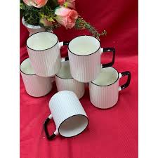 Ceramic Mug Set of 6 Coffee Tea Milk Cups Elegant Heat Resistant Drinkware for Home Office Cafe Daily Use with Smooth Finish Comfortable Handle and Classic Design for Hot Beverages