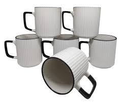 Ceramic Mug Set of 6 Coffee Tea Milk Cups Elegant Heat Resistant Drinkware for Home Office Cafe Daily Use with Smooth Finish Comfortable Handle and Classic Design for Hot Beverages