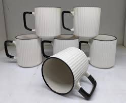 Ceramic Mug Set of 6 Coffee Tea Milk Cups Elegant Heat Resistant Drinkware for Home Office Cafe Daily Use with Smooth Finish Comfortable Handle and Classic Design for Hot Beverages