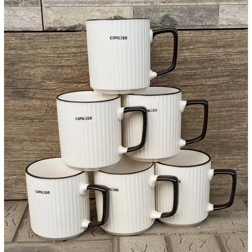 Set of 6 Ceramic Mugs – Durable Porcelain Coffee & Tea Cups, Simple Modern Design, Microwave & Dishwasher Safe, Ideal Home Kitchen Set for Family and Office
