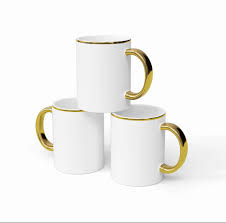 Set Of 6 Ceramic Mugs In Gold Rim & Handle - Elegant Coffee Tea Cups with Gold Trim, Durable Ceramic, 6-Piece Mug Set for Home, Office, Party, Gifts (350ml)