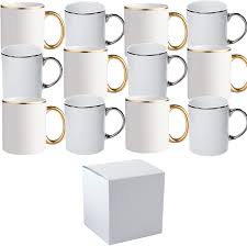 Set Of 6 Ceramic Mugs In Gold Rim & Handle - Elegant Coffee Tea Cups with Gold Trim, Durable Ceramic, 6-Piece Mug Set for Home, Office, Party, Gifts (350ml)
